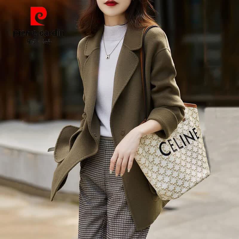 皮尔卡丹（pierre cardin）2023秋冬新款时尚柔软风洋气百搭拼接落肩袖毛呢外套女潮 亚麻色 2XL怎么看?
