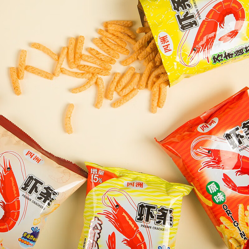 四洲虾条80g*2包膨化食品多口味零食烧烤原味酱味芥末沙拉味 大虾沙拉