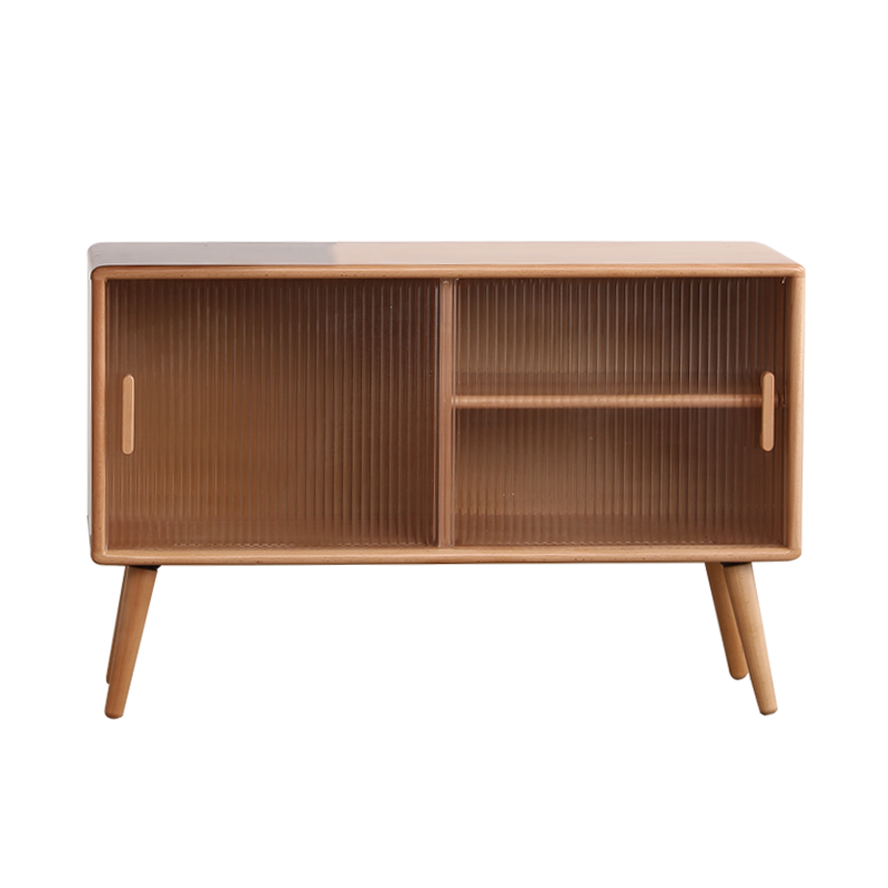 素杉  进口实木书架北欧书柜简约带玻璃门置物柜矮柜收纳柜展示柜  0.9米胡桃色