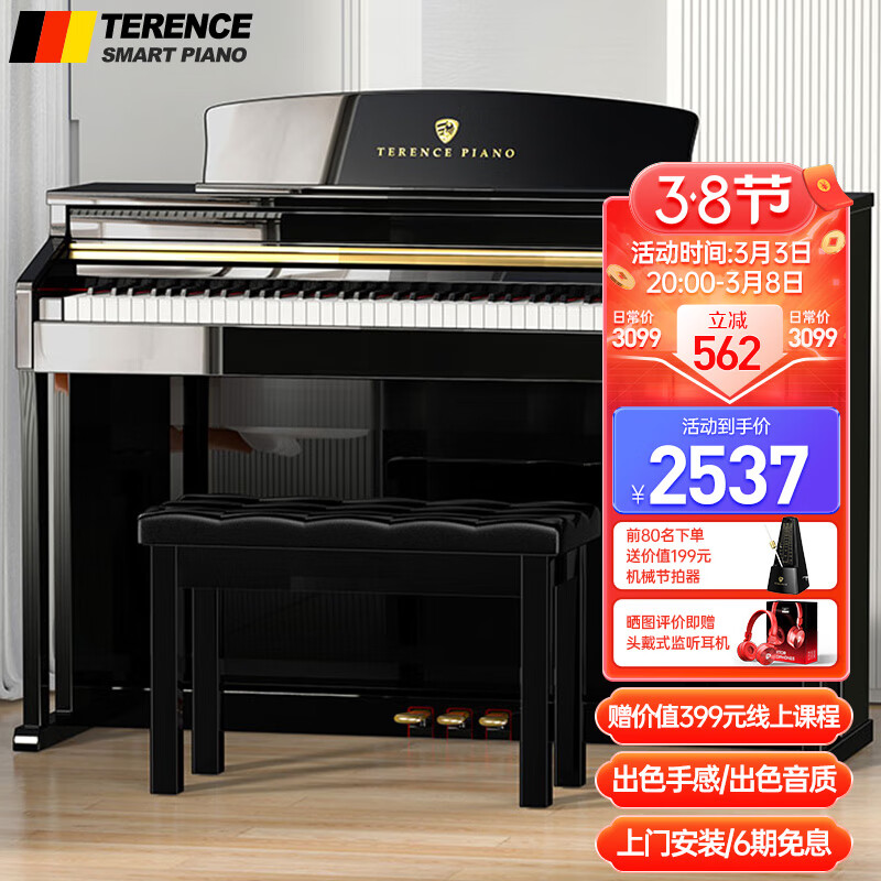 特伦斯（Terence）电钢琴88键重锤专业考级电子钢琴成人儿童家用电钢 重锤/烤漆黑