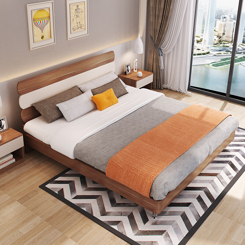 A家家具,现代简约板式双人床,1.5米