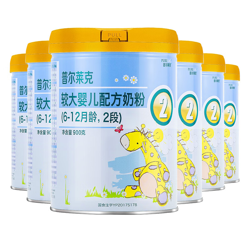 【JD发货】普尔莱克（Purelac） 新西兰原装进口 婴幼儿配方奶粉 2段（6-12月）900g*6罐