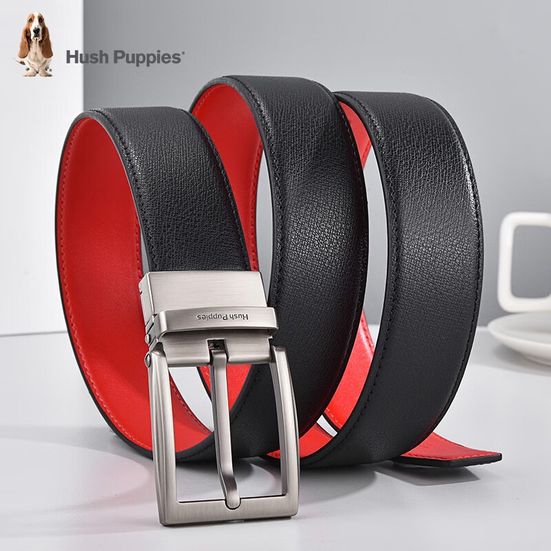 暇步士(Hush Puppies)红腰带本命年马年针扣式男士皮带可旋转扣头两用礼物裤带高端商务 旋转扣头一款两用 110cm