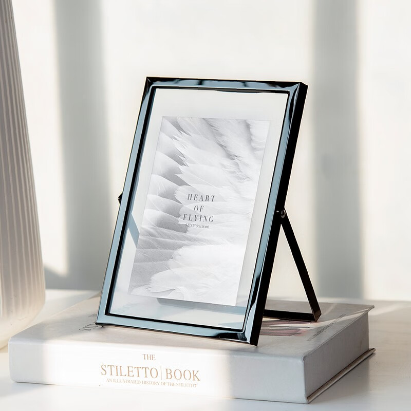 栖域(qiyu)水晶玻璃相框透明双面金属相册摆台照片框7寸像框压花植物