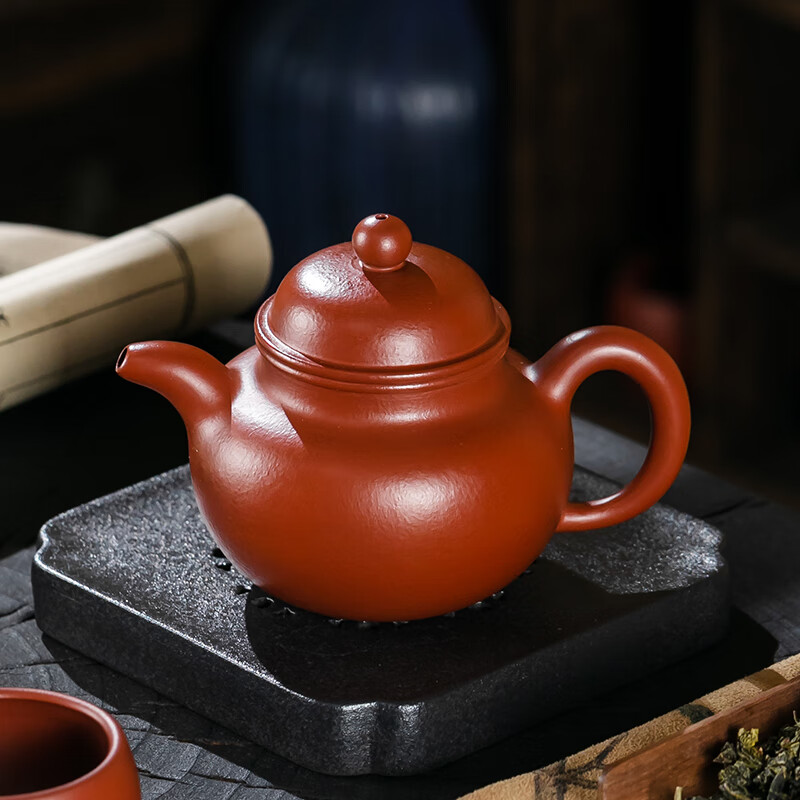 囍善缘茶具宜兴原矿朱泥大红袍掇球紫砂壶名家纯全手工高档茶壶240ml