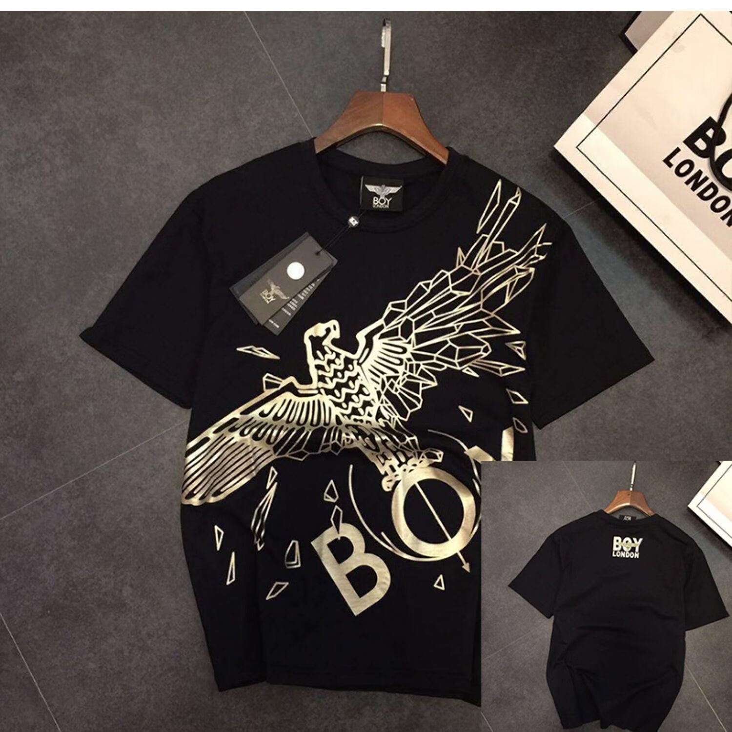 boy短袖t恤潮牌2023夏季新款烫金斜老鹰翅膀男女情侣宽松圆领半袖 g