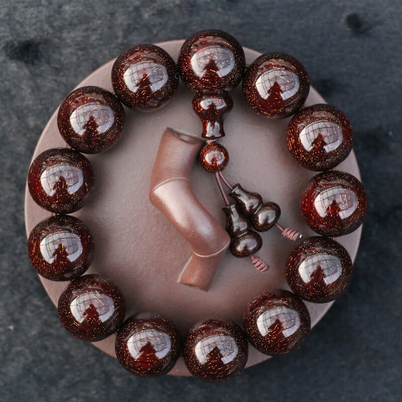 紫辰檀  《收藏级》印度小叶紫檀手串爆满金星高油密老料文玩檀木佛珠 爆满金星小叶紫檀手串1.5CM15颗 无配饰佛塔葫芦