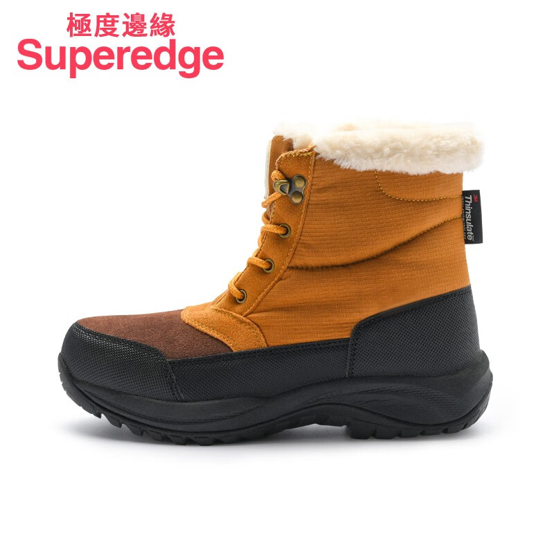 极度边缘(SUPEREDGE)冬季保暖厚底东北防寒加绒防水男女3M新雪丽哈尔滨雪地靴棉鞋靴子 焦糖咖 42 内里厚请买大一码