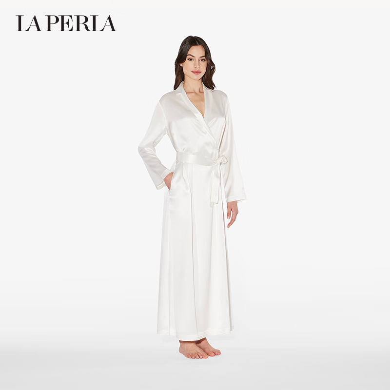 LA PERLA女士SILK优雅真丝系带长款睡袍外套外穿 0031白色 1/S