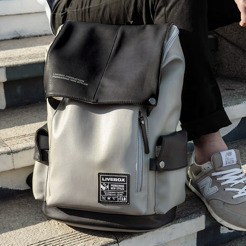 LIVEBOX 背包男士双肩包时尚潮流书包休闲大容量旅行电脑个性潮牌 灰色-多内格升级版