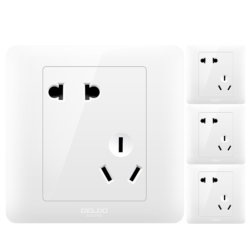 德力西（DELIXI）開關(guān)插座面板 CD815家和系列優(yōu)雅白色暗裝墻壁86型開關(guān)插座一開 斜五孔插座10只