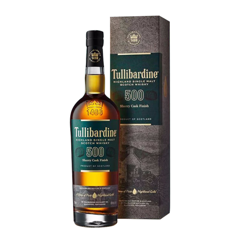 图里巴丁 Tullibardine 苏格兰进口洋酒 高地产区43度单一麦芽威士忌700ml 500雪莉桶威士忌单支礼盒装