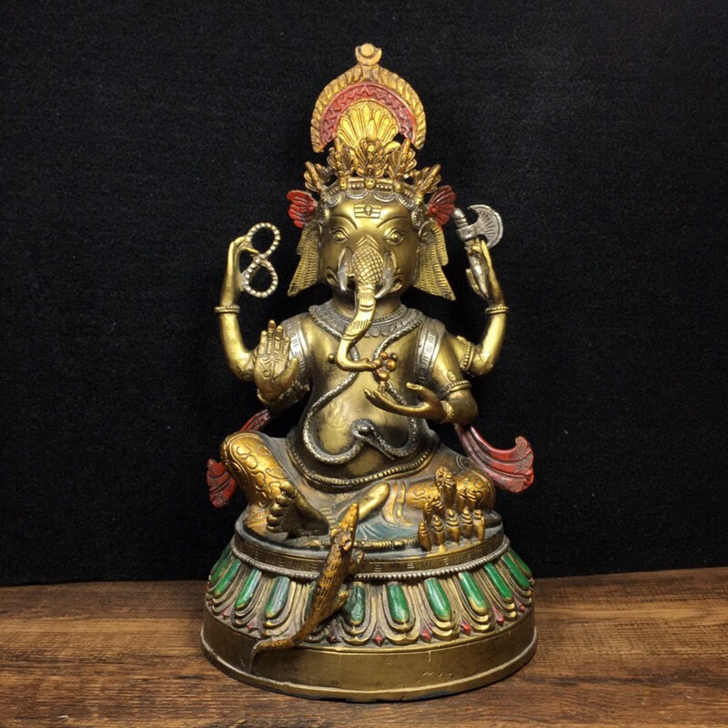 铜人艺巷全铜手工彩绘象鼻财神铜像摆件象头神天目象家居店铺会所供奉