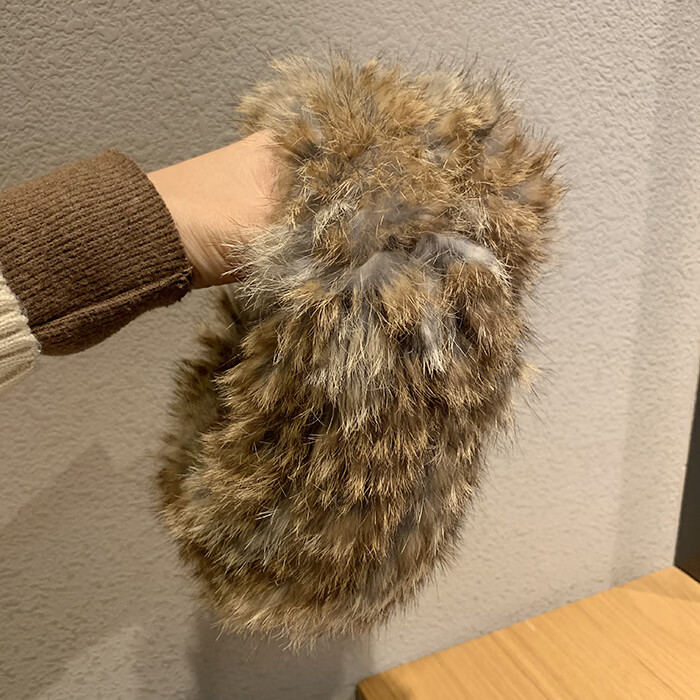 网红手工编织古着vintage风复古琥珀色真兔毛毛发带皮草发带 琥珀色