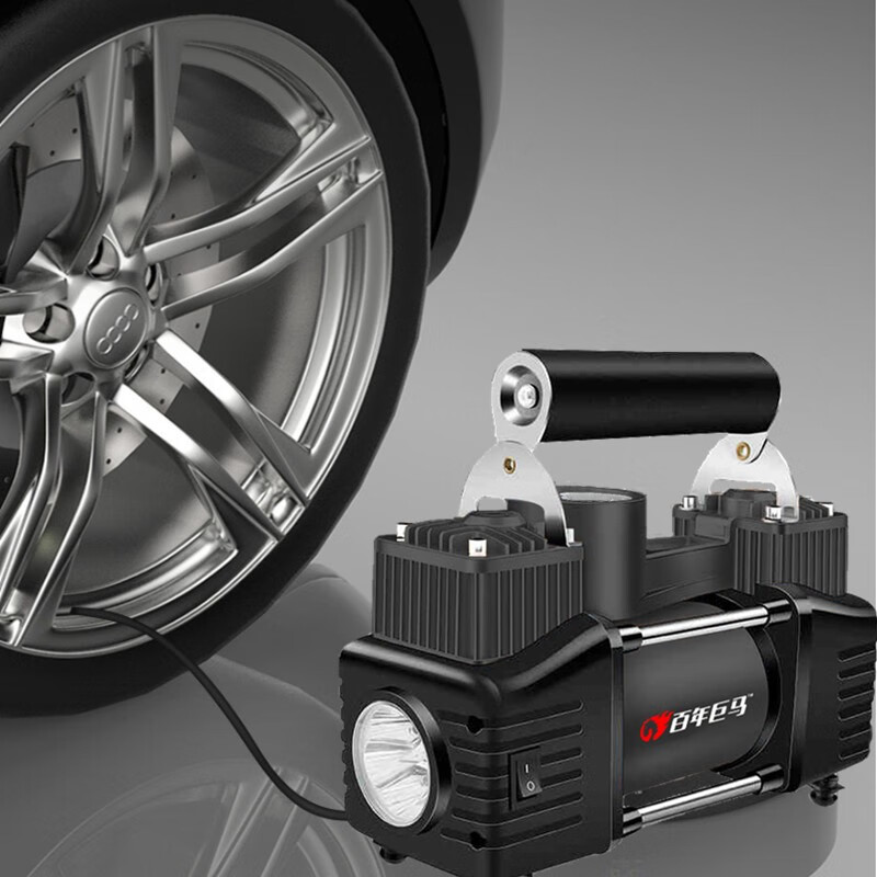 百年巨马【官方臻品】12v220v两用充气泵汽车轮胎双缸自动充停车载打