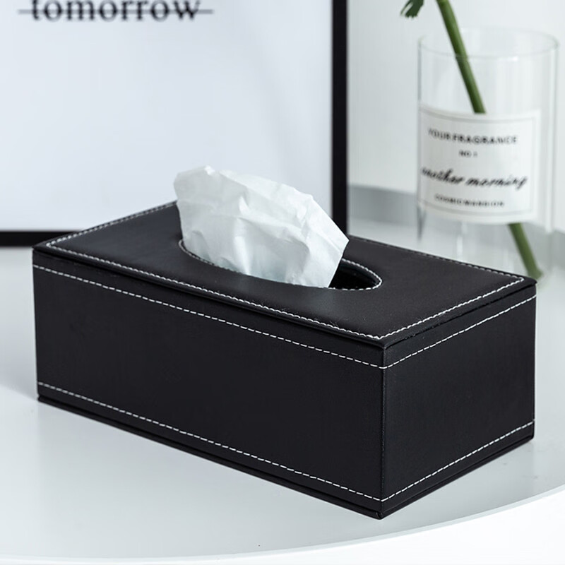 千屿欧式皮质纸巾盒 抽纸盒车载餐厅酒店纸抽盒客厅餐巾纸盒 黑色