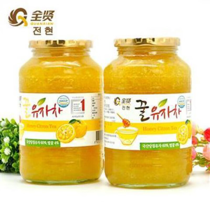 食怀全贤 蜂蜜柚子茶1kg*2瓶装 韩国原装进口蜜柚酱 泡水喝的果味饮品 柚子茶1000g*2瓶