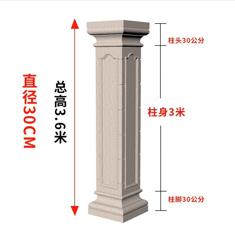 文茂罗马柱模具欧式构件塑钢模具水泥柱圆柱方柱带槽现浇模具 30带槽中式(光面脚光面脚上弧)