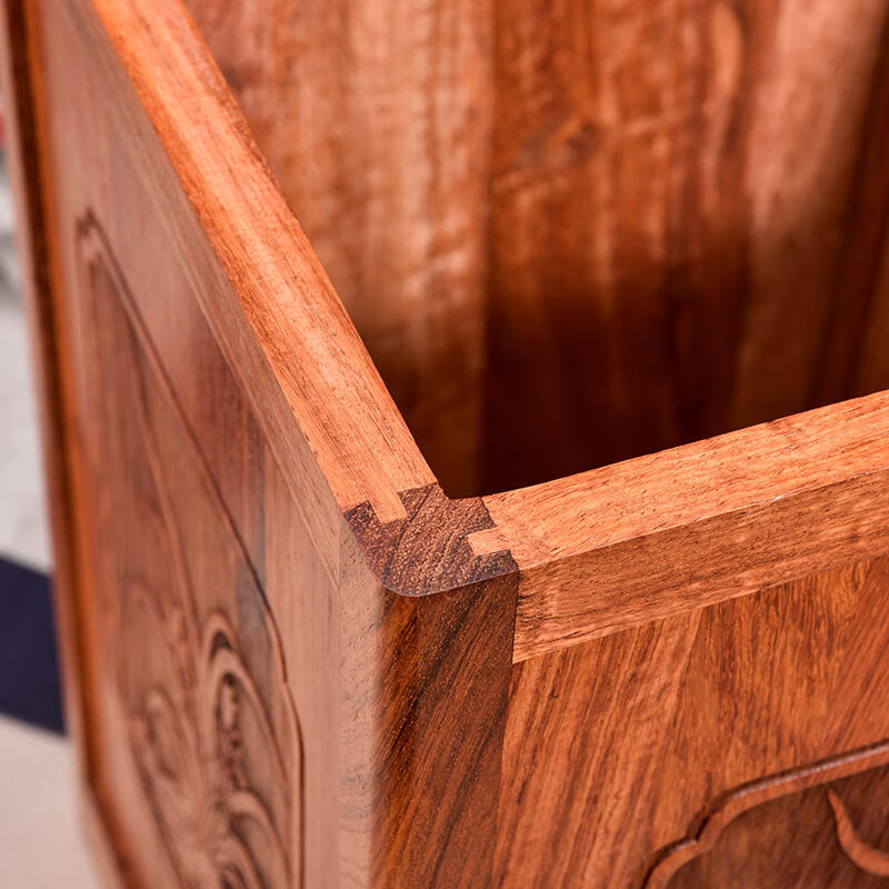 与山择林红木垃圾桶实木雕花中国风古典创意家居客厅大容量茶水桶 雕花垃圾桶