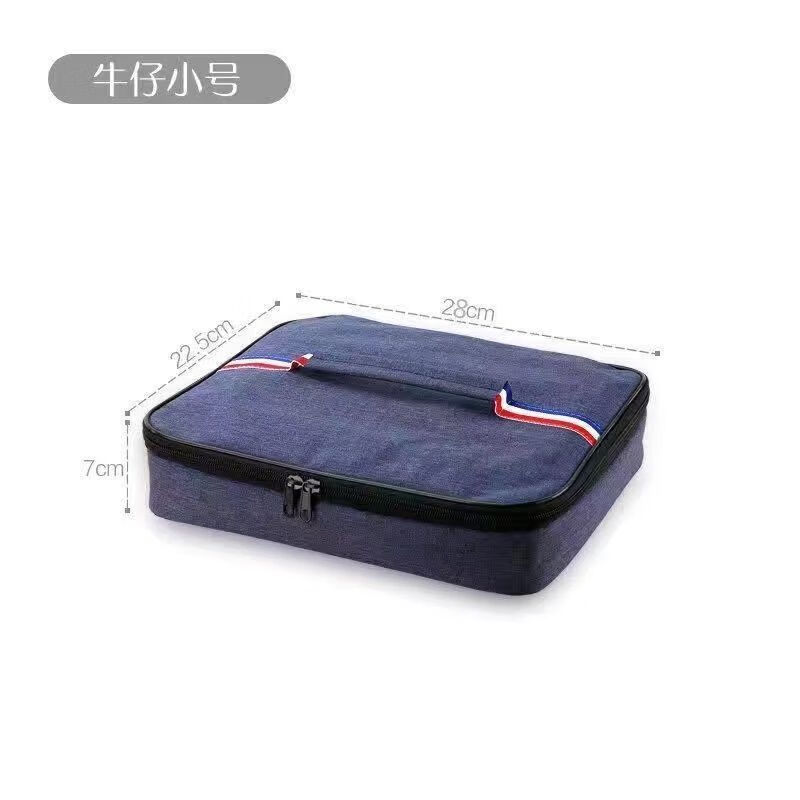 牛津布保温袋便当包饭盒袋手提包学生方形带饭包午餐包铝箔饭袋子 深蓝色-方形牛津布(保温棉+铝膜) 小号款式-外径28x21x7