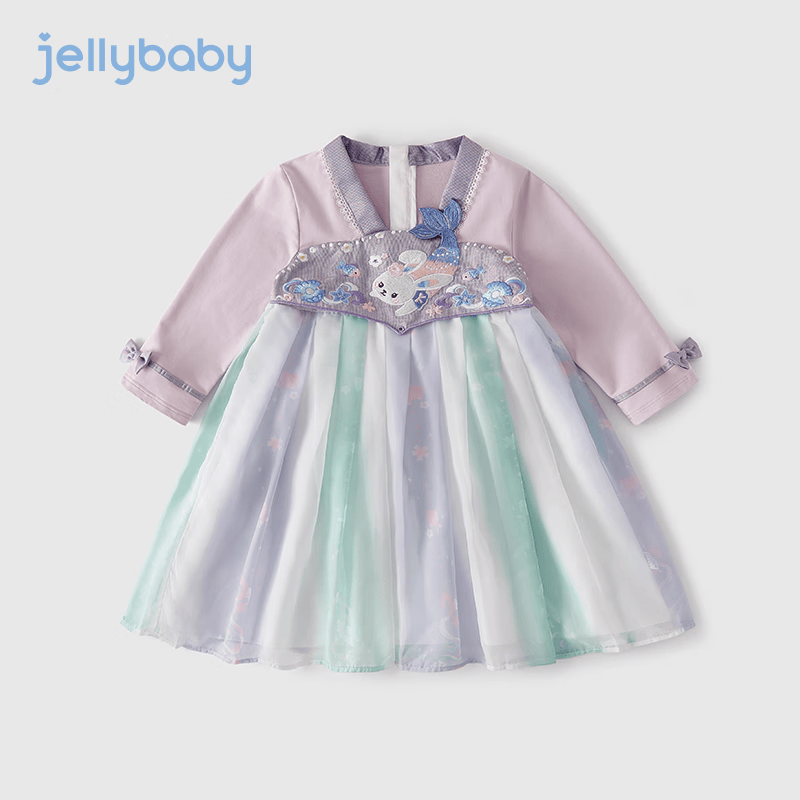 JELLYBABY儿童中国风连衣裙女孩大童古装长袖裙子女童汉服春秋 萌兔拾贝-紫色 120cm使用感如何?
