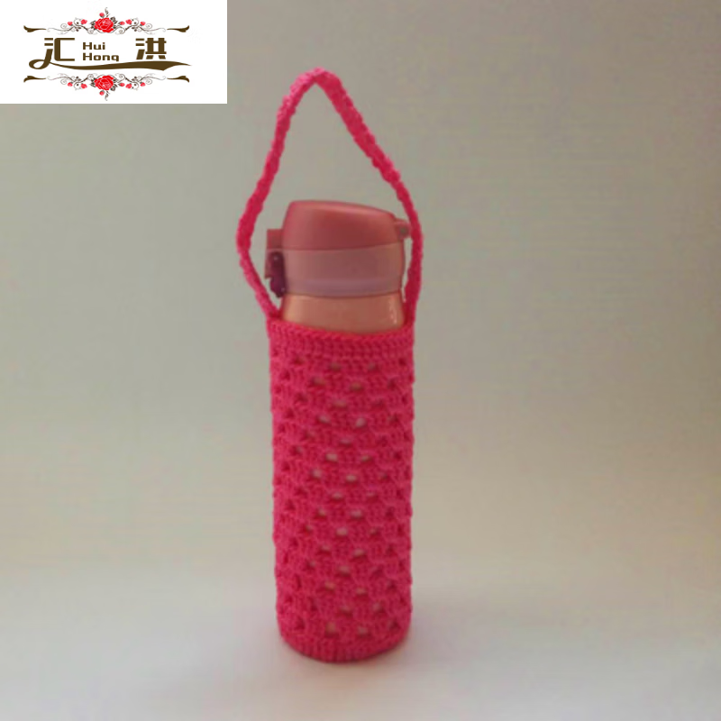 阡侗杯套 通用隔热保温杯保护套玻璃杯套水杯子袋毛线手工编织 玫红色