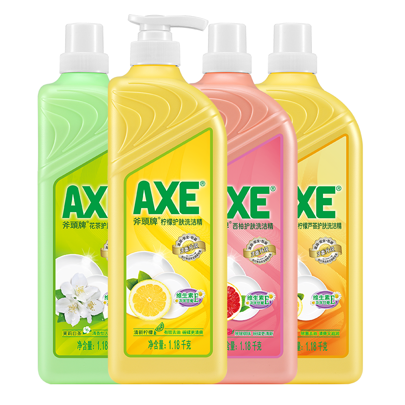 斧頭牌（AXE）護膚洗潔精 食品級果蔬餐具洗滌劑 安心清洗 快速去油 4瓶套裝 檸檬*2+西柚+花茶