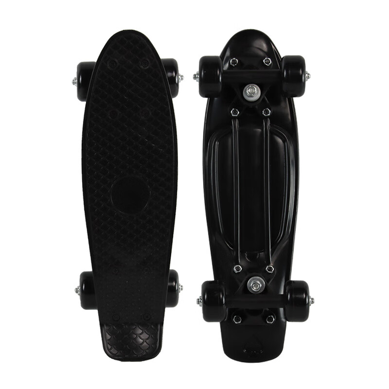 鼎滨纯色四轮儿童塑料滑板公路单翘代步小鱼板青少年活力板 黑 17寸