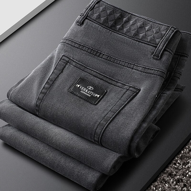 浅灰色牛仔裤男秋冬修身小脚男士休闲商务长裤子 灰色 33 2尺6腰围