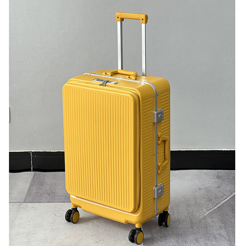 多功能行李箱女铝框20吋登机箱万向轮usb拉杆旅行箱hb839 黄色 20寸