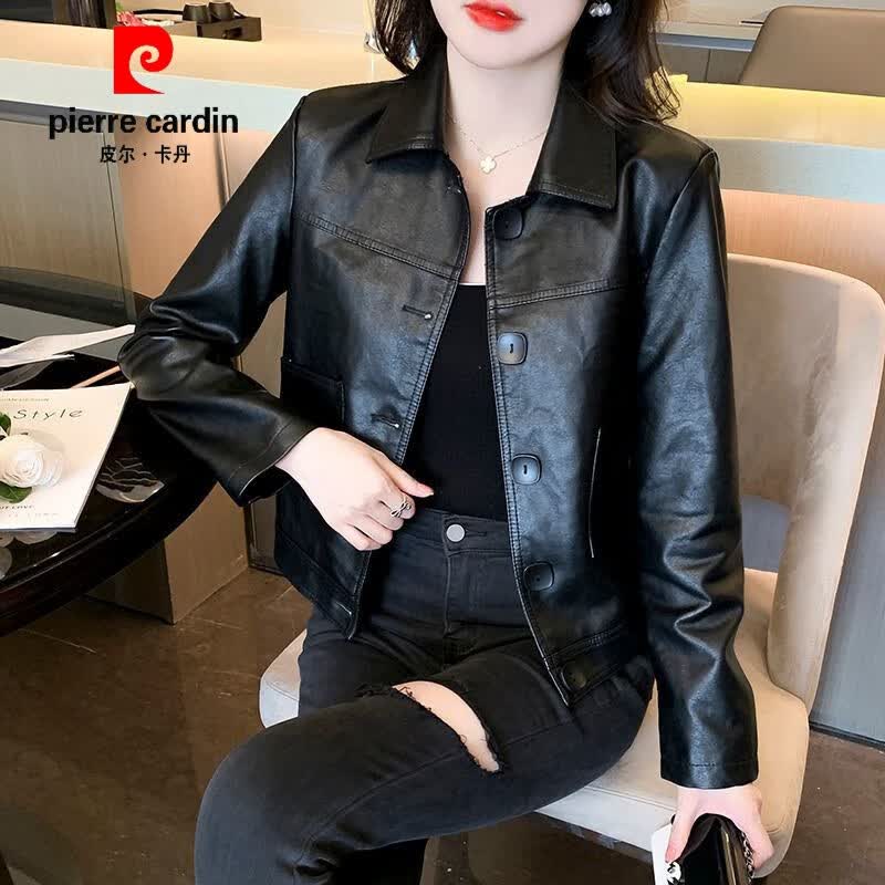 皮尔卡丹（pierre cardin）短款真皮皮衣外套女春秋款洋气百搭水洗皮夹克女设计感上衣 黑色不加棉  XL 建议【118-128斤】属于什么档次？