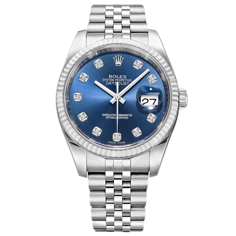 【二手95新】劳力士日志型系列18k白金钢自动机械男表116234二手手表