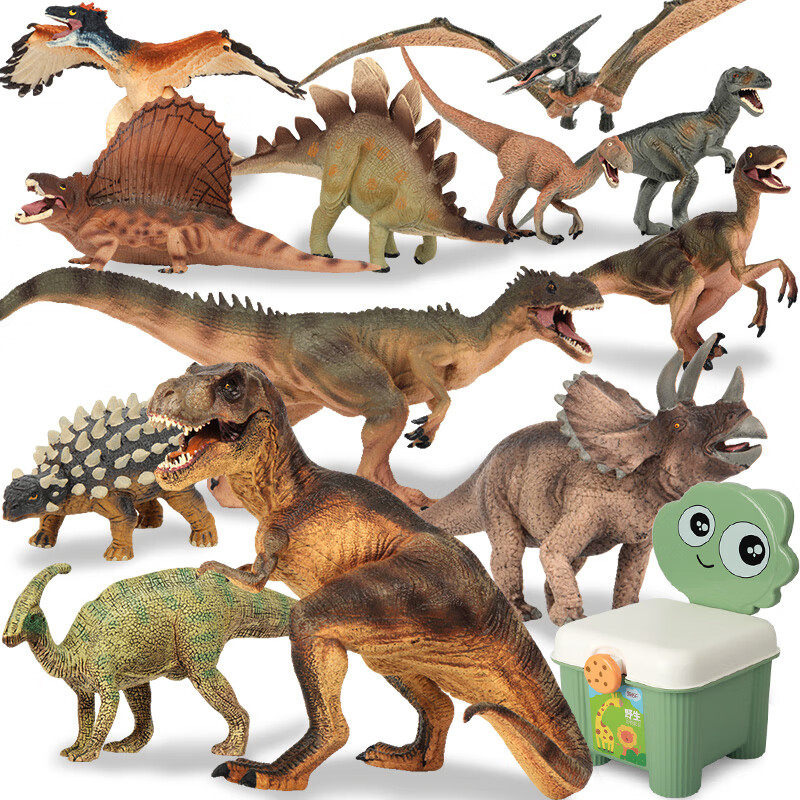 玛奇乐（MECHILE）仿真恐龙动物模型玩具套装霸王龙腕龙三角龙剑龙儿童生日礼物恐龙12件套装(送收纳椅)