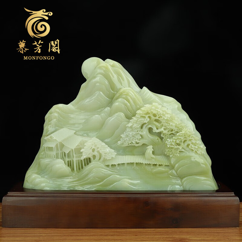 甲门(jiamen) 天然玉石摆件玉雕山水大件意境雕刻靠山石装饰品开业