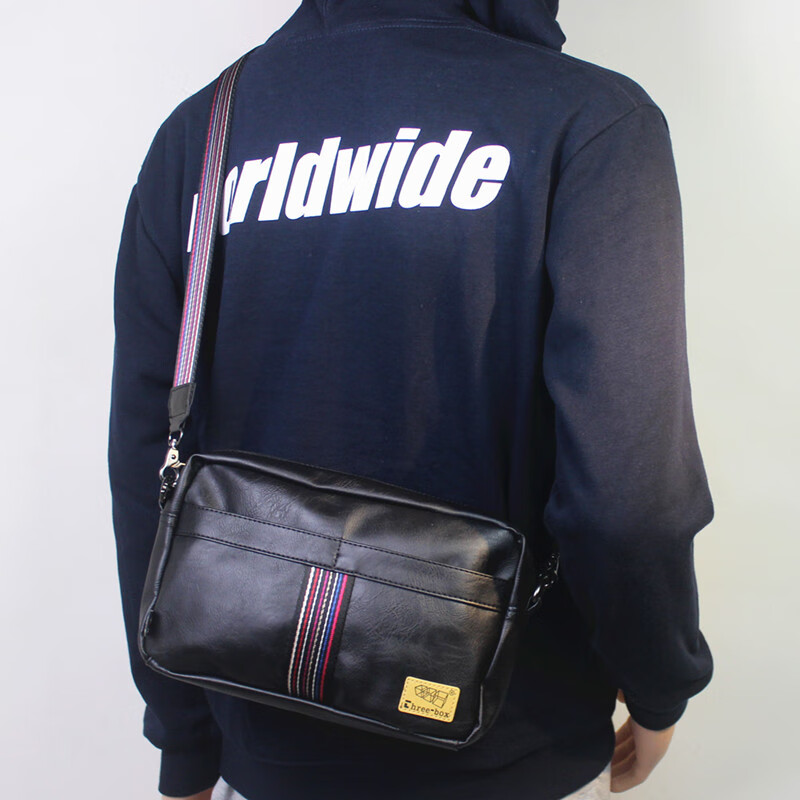 酷奇袋鼠threebox男女潮包复古休闲彩带男士单肩包时尚织花斜挎包条纹