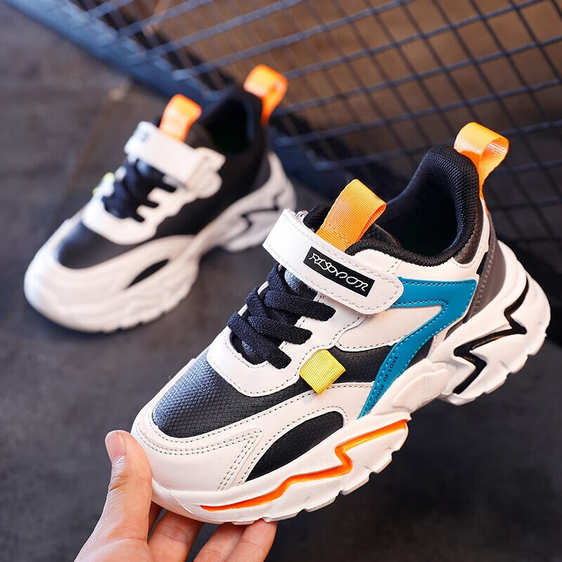 贝天熊童鞋男童运动鞋秋冬季新款儿童加绒保暖棉鞋中大童时尚百搭休闲防滑小男孩学生防水皮面跑步鞋 BBG8938黑橘【皮面】 28码/内长18.0cm【建议脚长17.0】