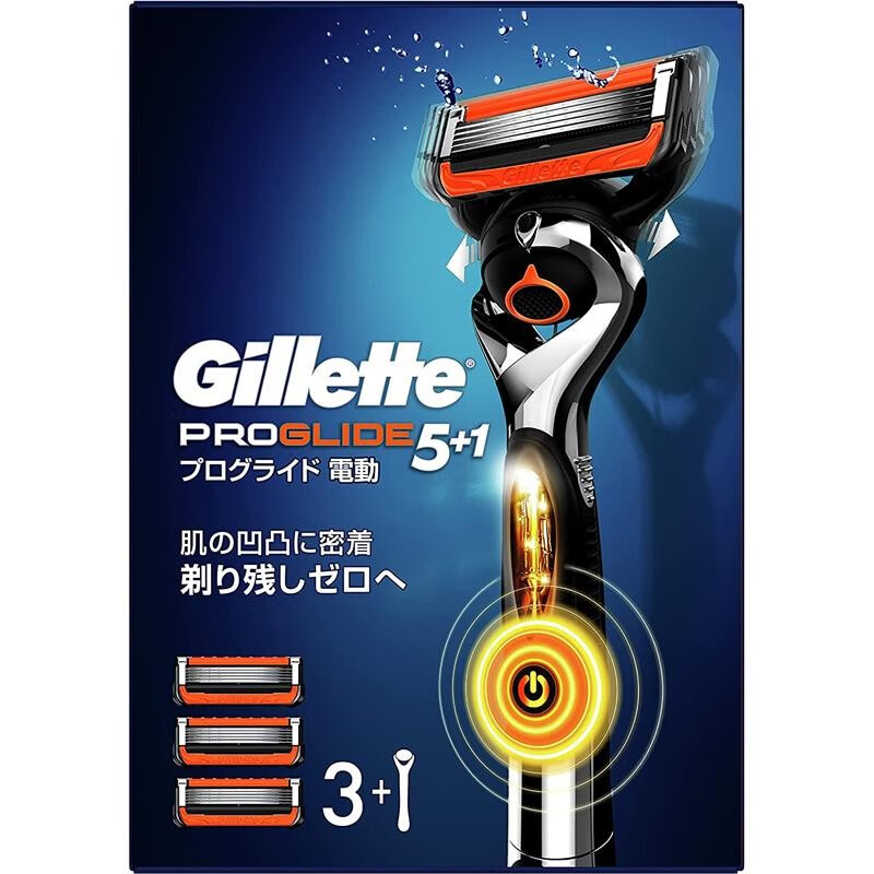 吉列（Gillette）【日本直邮】Gillette 吉列 剃须刀刮胡刀手动电动 锋隐致顺 5层刀片 敏感肌用 锋隐致顺 电动剃须刀含3个替换刃 普通装