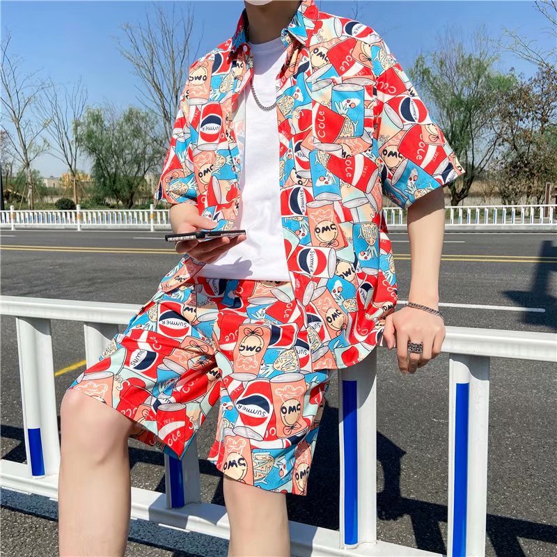 xzax夏季沙滩套装男三亚海边度假风两件衣服夏威夷风旅行穿搭男装情侣