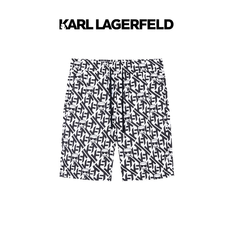 Karl Lagerfeld卡尔拉格斐轻奢老佛爷男装23春夏 个性印花图案男士休闲沙滩短裤 白色 48