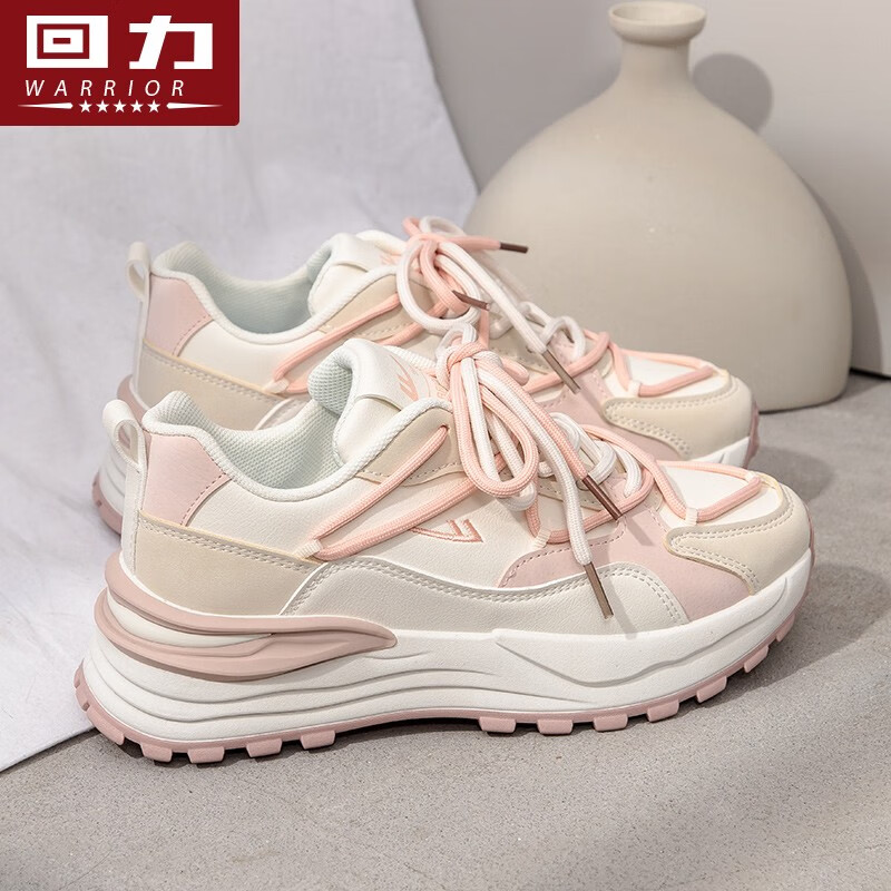 回力女鞋阿甘鞋女2022秋冬新款百搭厚底小众设计老爹鞋学生休闲运动鞋 米粉 2325 38