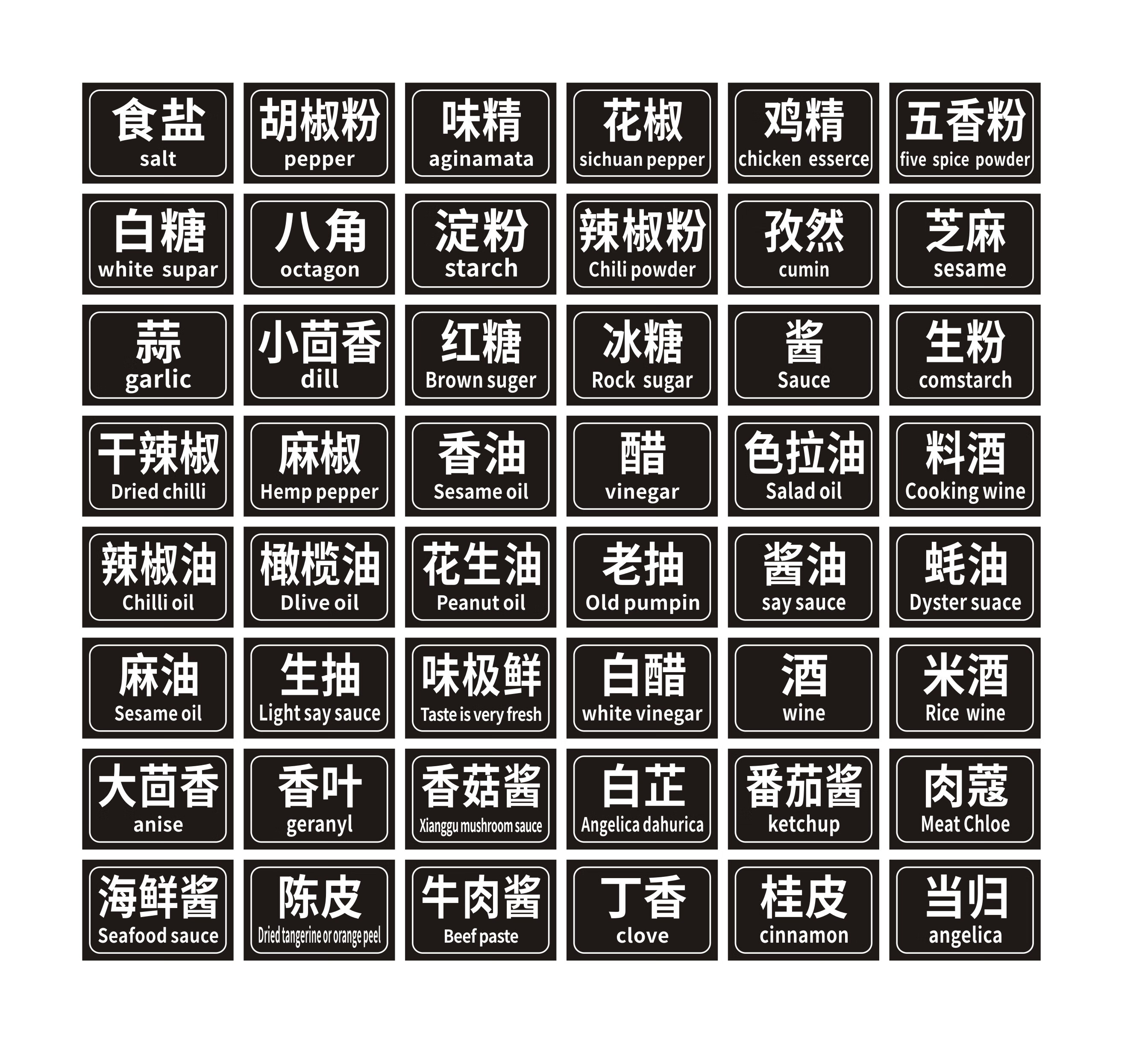 贴不干胶家用调料瓶盐糖罐盒标识防油水分类贴纸定做 调料贴-黑底白字