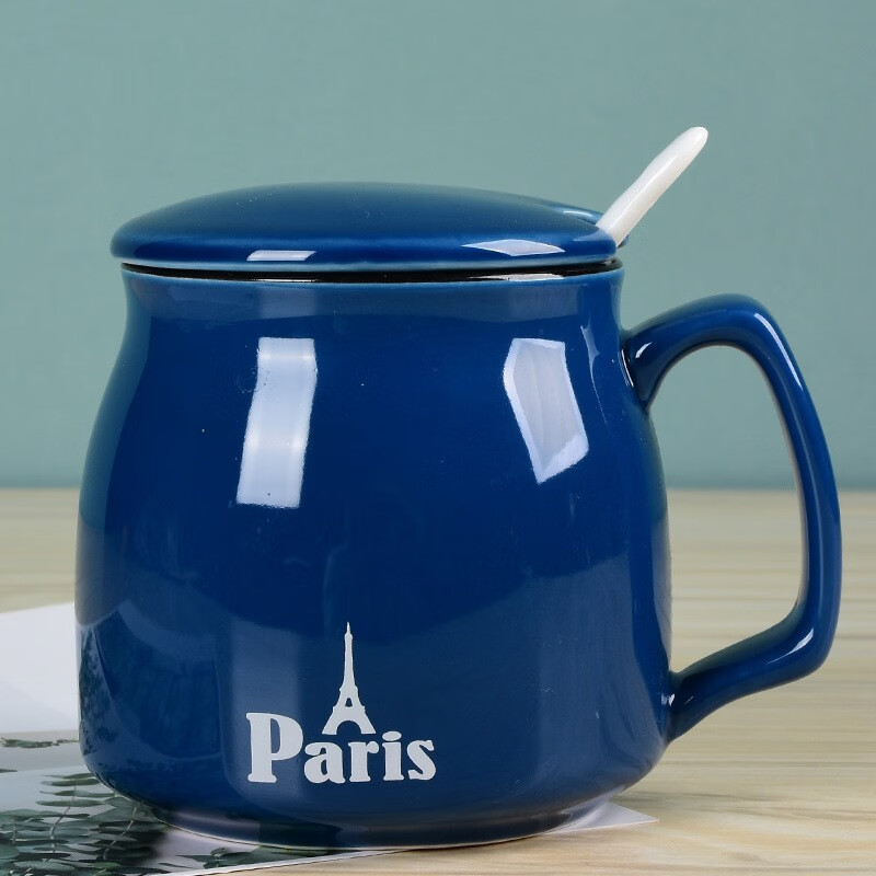 蓝色日式杯 瓷盖精品勺