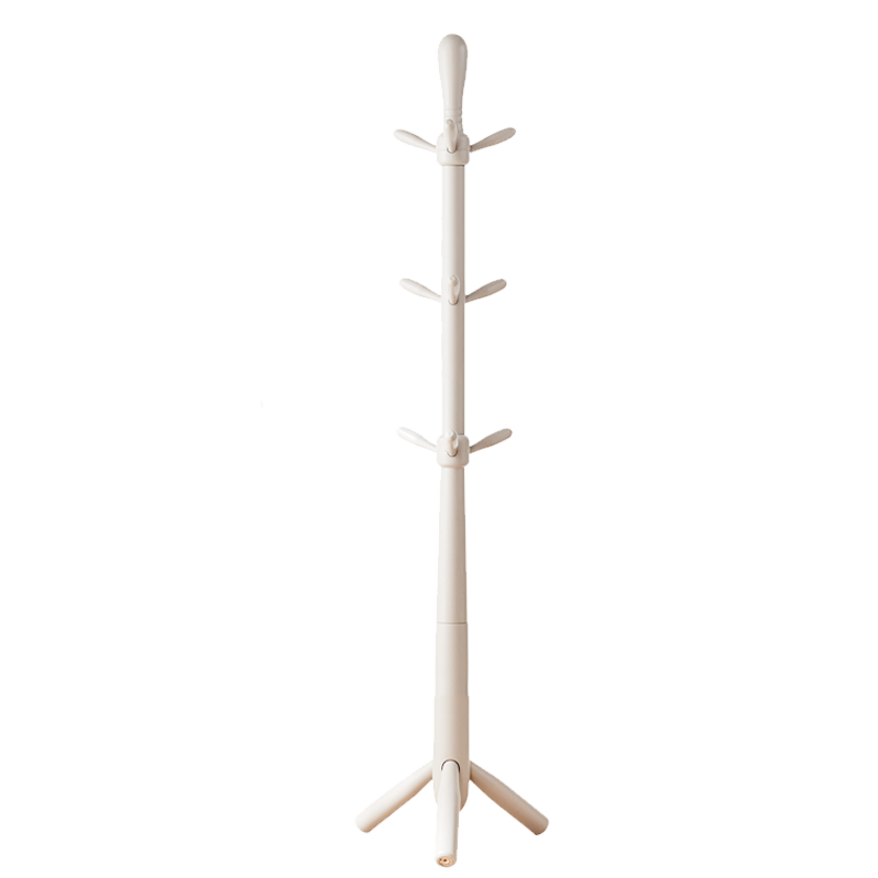 密林实木衣帽架落地卧置物室内客厅挂衣服架子家用单杆立式简易挂包架 三腿款【粉灰色】