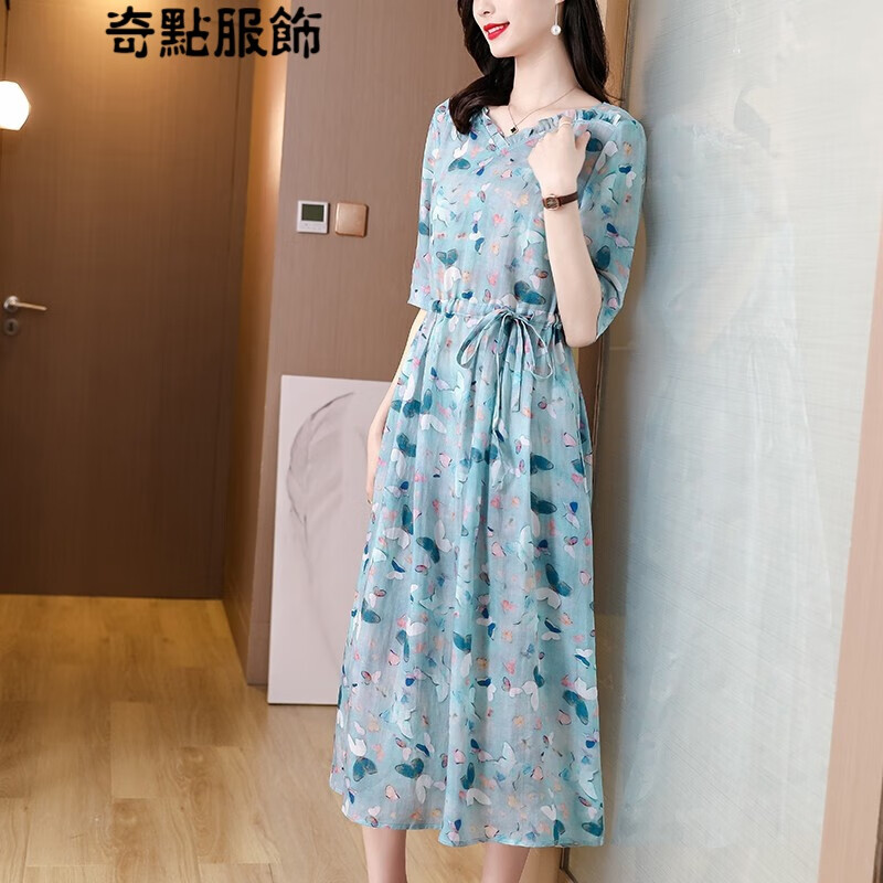 慕黛倩高端轻奢棉麻连衣裙女装夏装2022年新款遮腹气质亚麻裙子(定制)