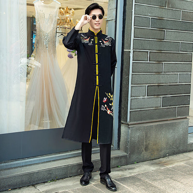 相声大褂长衫男中式长袍马褂中西式伴郎服男婚礼男士古风长袍结婚