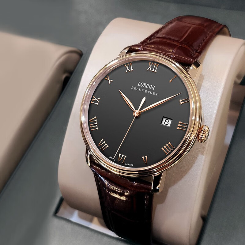 罗宾尼(lobinni)男士手表全自动机械男表商务简约皮带防水学生瑞士