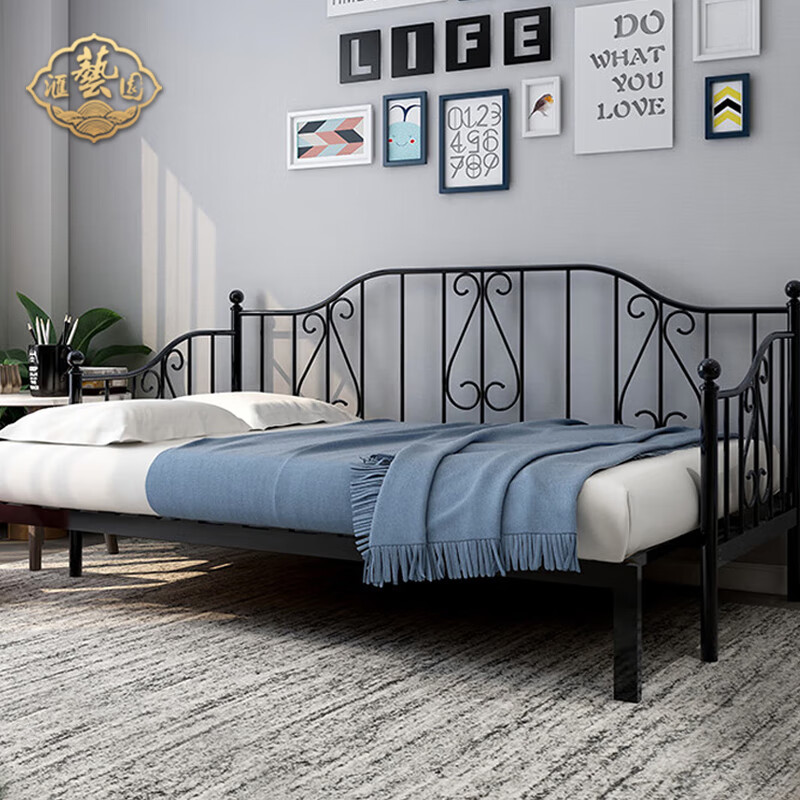 汇艺园 欧式铁艺折叠沙发床两用小户型沙发床伸缩沙发床办公室沙发床铁床 黑色床架+7cm椰棕折叠床垫 2米以上