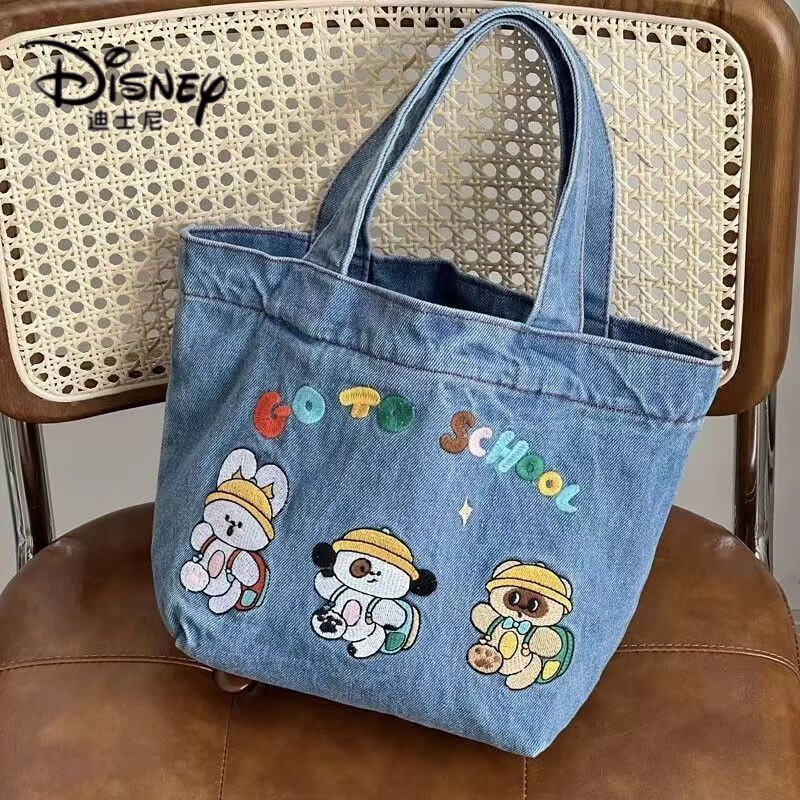 布包小包牛仔包拎包小包包牛仔布包手提包单肩包 浅蓝色三小只去上学
