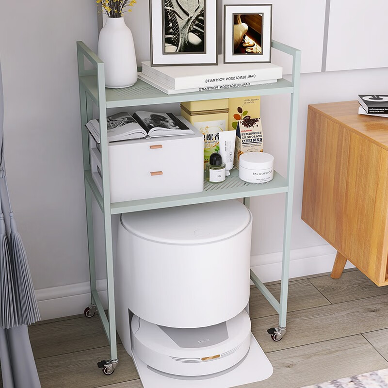 峰阳货架 扫地机器人上方置物架 带轮子可移动 落地二层家用方管架子 黑色 方管型50*30*83cm