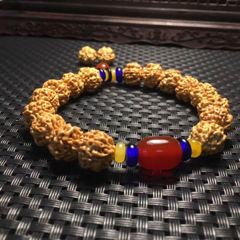 2 mm 搭配玛瑙桶珠单圈黄皮男女佛珠手串